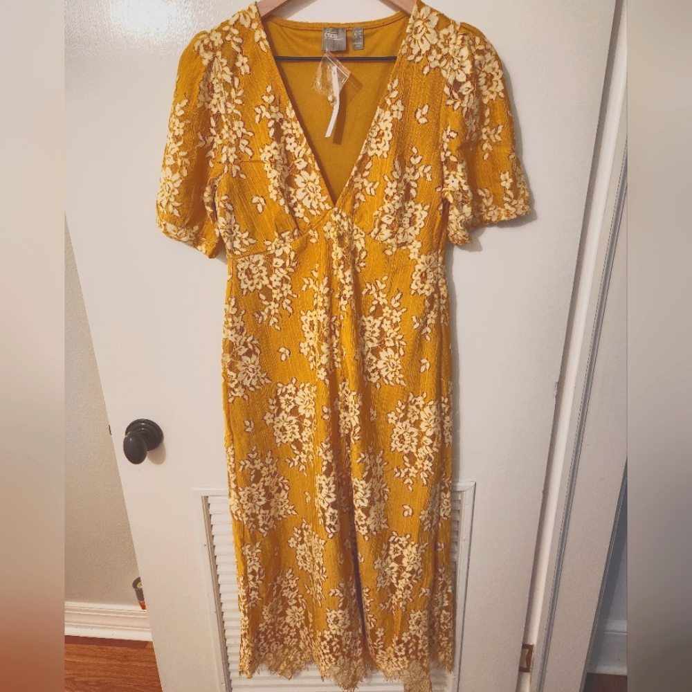 Asos Button Front Lace Midi Tea Dress
